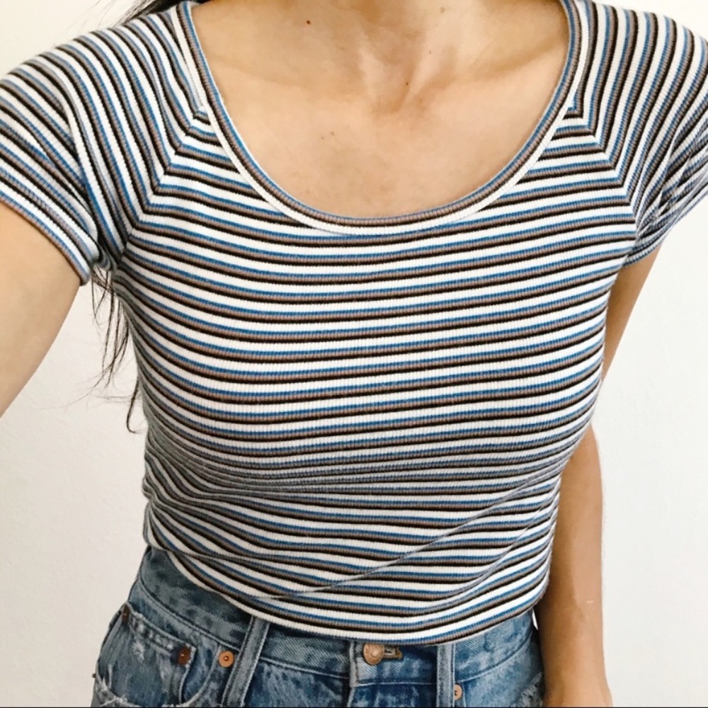 Madewell Striped T-Shirt Top White Blue Round Neck